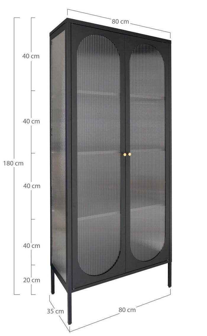 House Nordic Adelaide Zwart | Glas Vitrinekast Hoog
