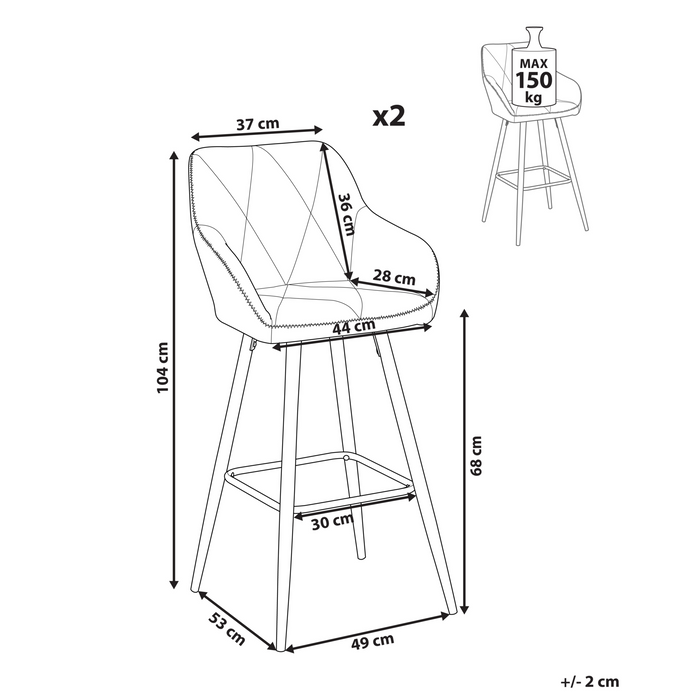 Beliani - DARIEN - Barkruk set van 2 - Lichtbeige - Polyester