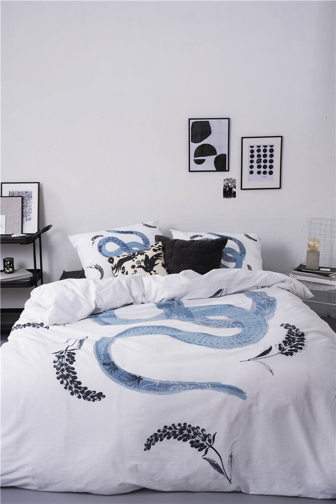 Dindi Home - Dekbedovertrek Tattoo Snake - 140x220 - Wit