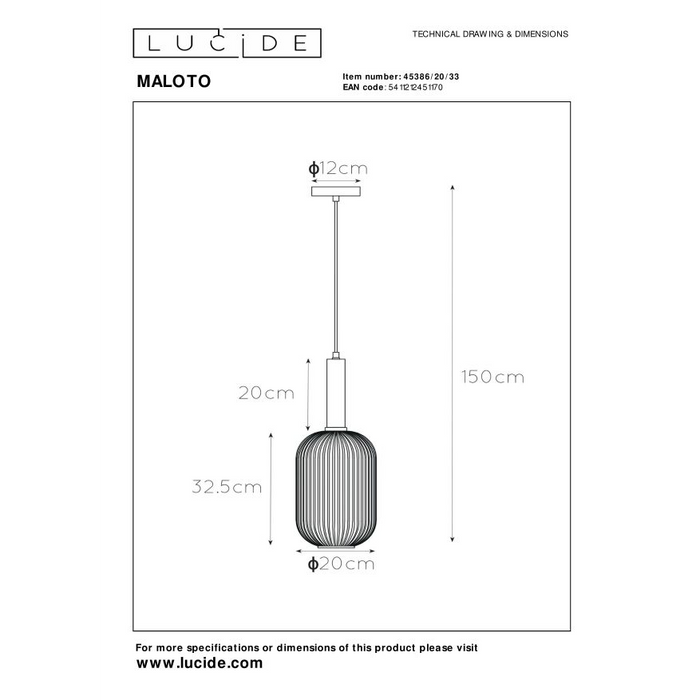 Lucide Maloto Hanglamp Cilinder - Groen