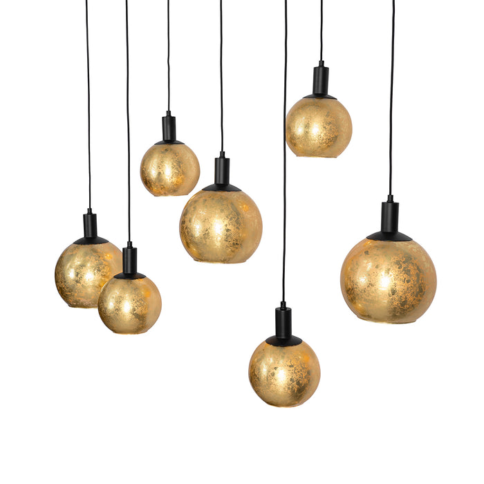 QAZQA Design hanglamp zwart met goud glas 7-lichts - Bert
