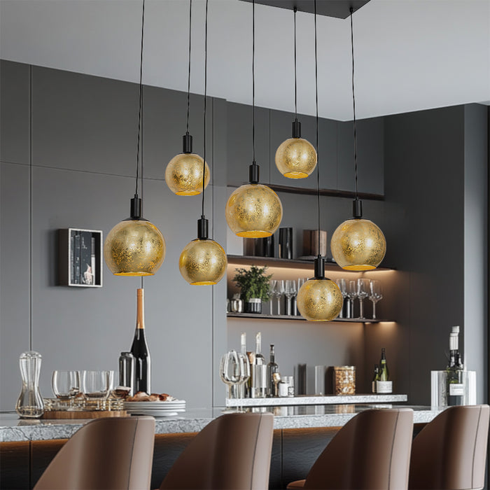 QAZQA Design hanglamp zwart met goud glas 7-lichts - Bert