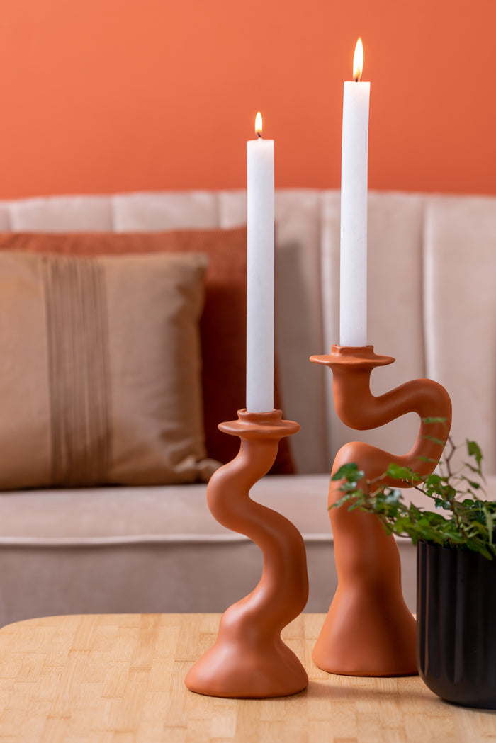 Present Time Kandelaar Organic Swirl - Oranje - 14x12,5x30,5cm