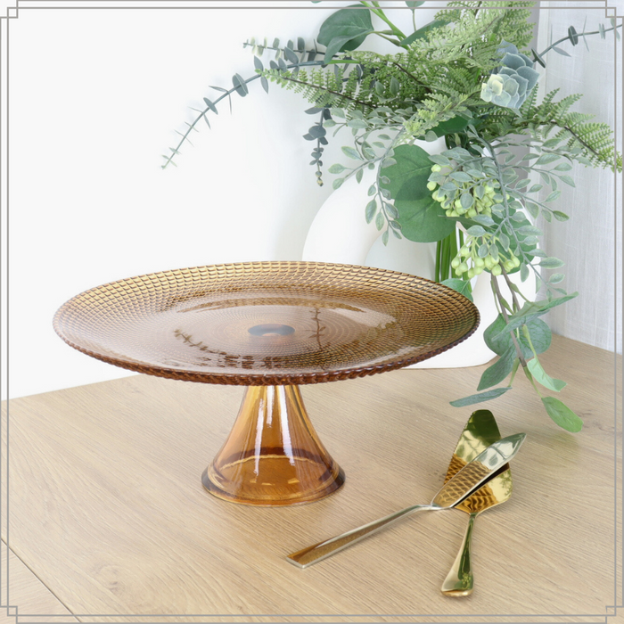 OTIX Taartplateau met Voet Serveerplateau 28cm Amber Kleur Glas