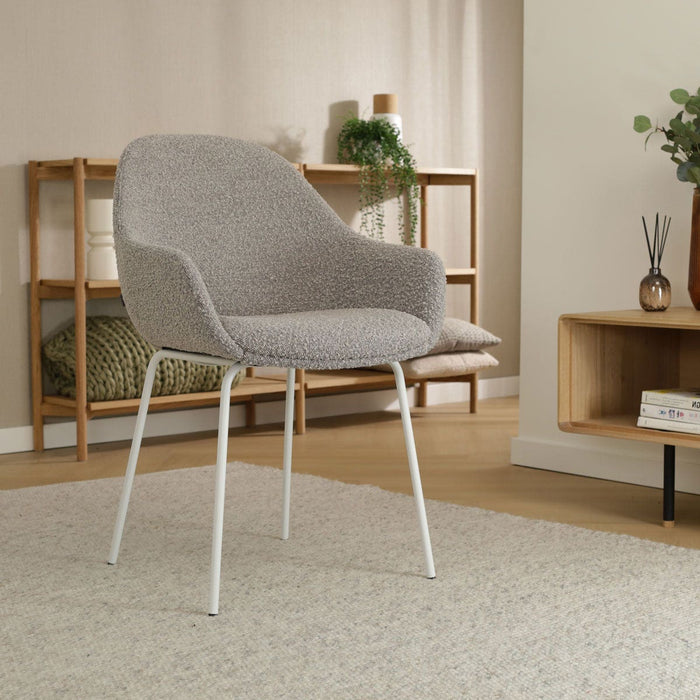 Nolon Nora-Mae Eetkamerstoelen Set van 2 - Bouclé Taupe - Witte Poten