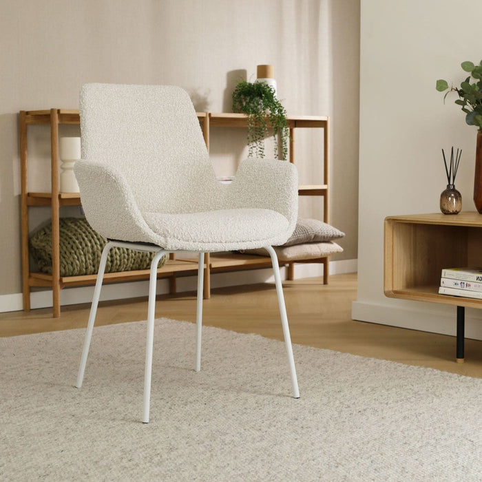 Nolon Nora-Eef Eetkamerstoelen Set van 2 - Bouclé Beige - Witte Poten