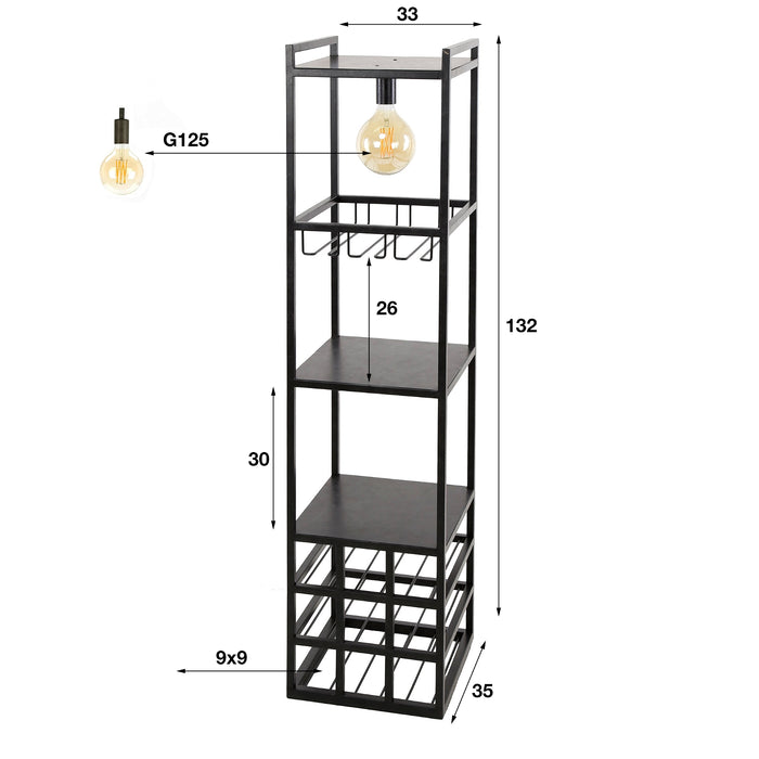 Giga Meubel - Wijnreklamp Metaal - Zwart 1-Lichts - 33x35x132cm