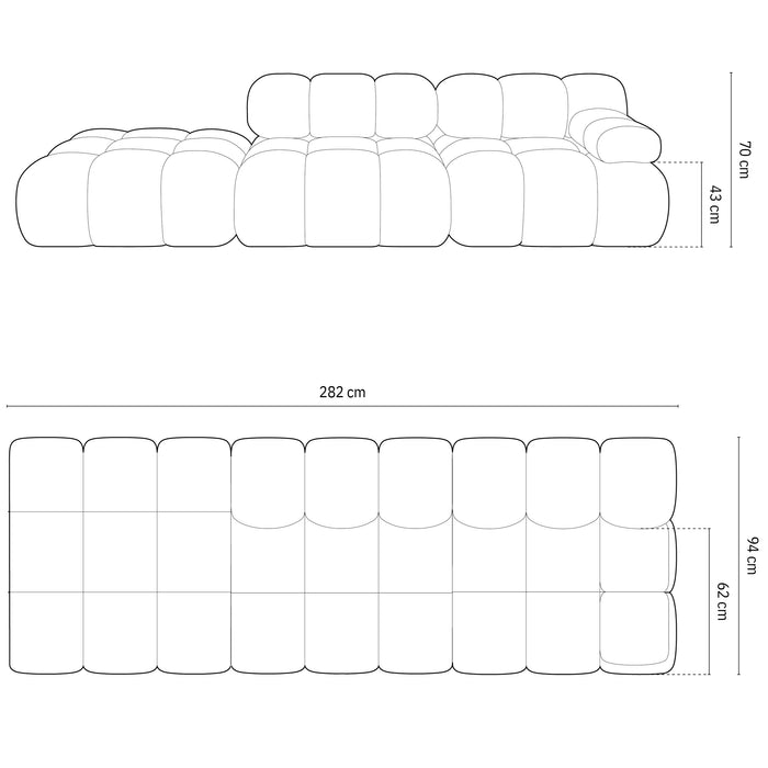 Milo Casa Tropea Modulaire 2-zitsbank Links Open met Hocker - Zwart
