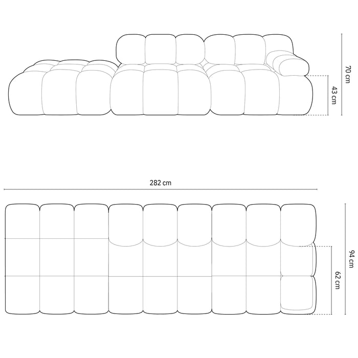 Milo Casa Tropea Modulaire 2-zitsbank Links Open met Hocker - Donkergrijs