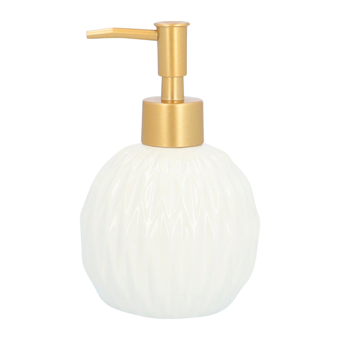 QUVIO Zeepdispenser - Rond - Keramiek - Wit met goude zeeppompje