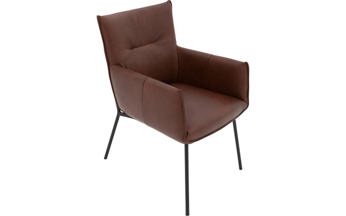 Goossens Eetkamerstoel Silvan - Leder met armleuning