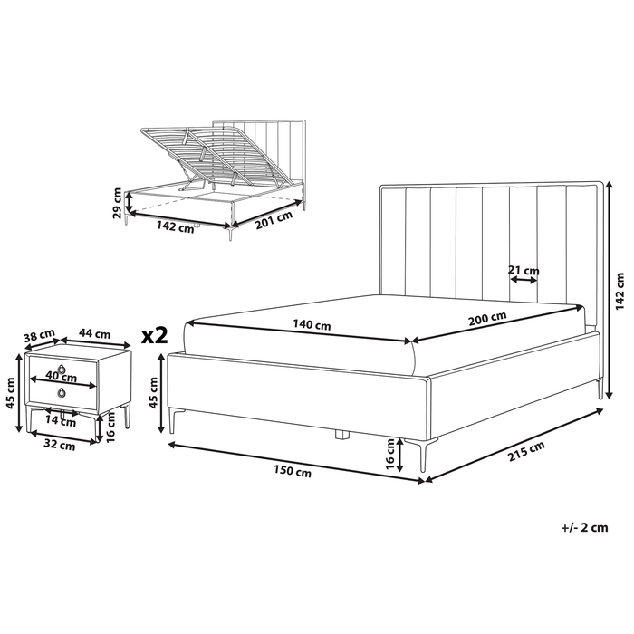 Beliani - SEZANNE - Slaapkamerset - Taupe - 140 x 200 cm - Fluweel