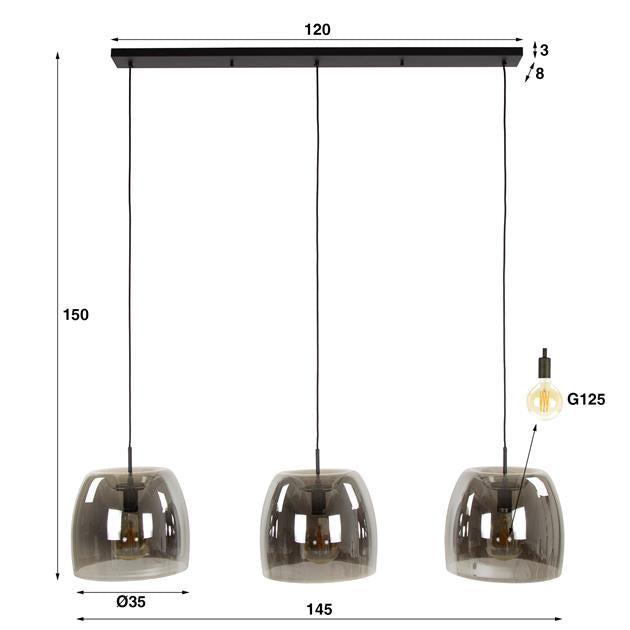 Hoyz Collection - Hanglamp 3L Drift Glass - Smoke Grey Glas