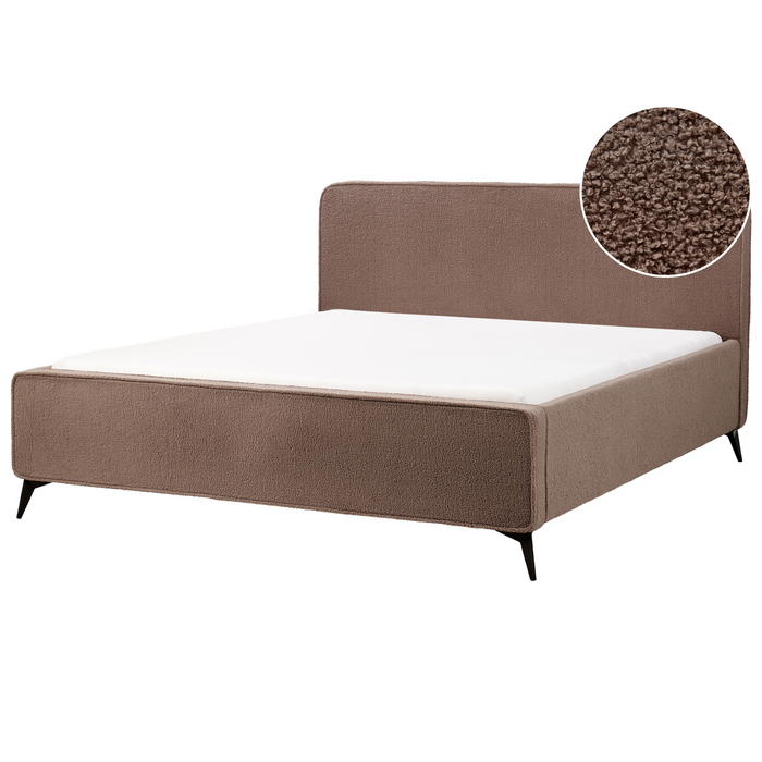 Beliani - VALOGNES - Tweepersoonsbed - Bruin - 180 x 200 cm - Bouclé