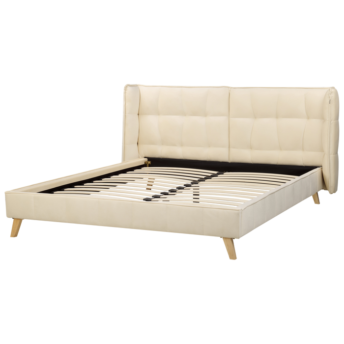 Beliani-SENLIS -Tweepersoonsbed-Lichtbeige-160 x 200 cm-Fluweel