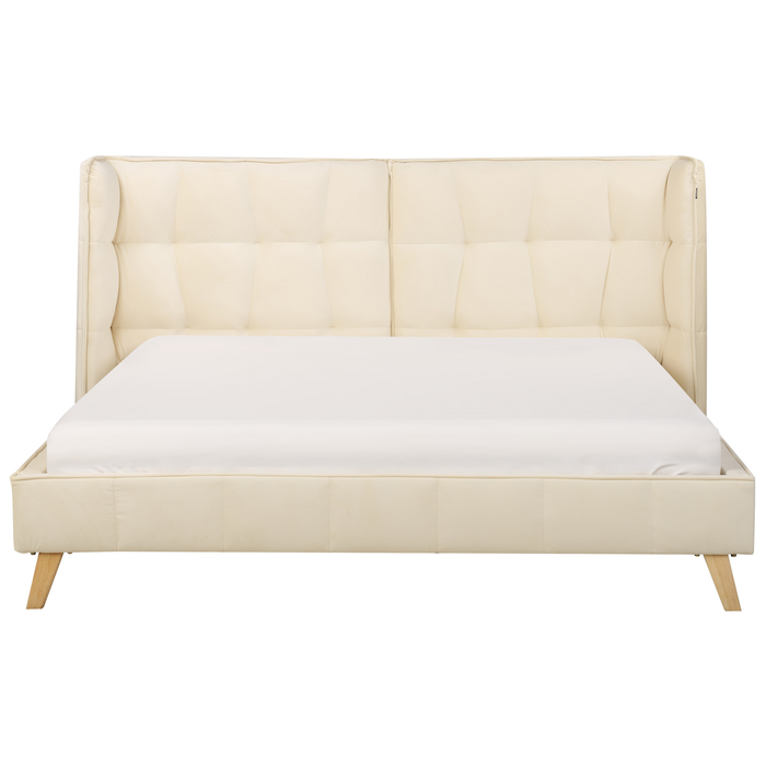 Beliani-SENLIS -Tweepersoonsbed-Lichtbeige-160 x 200 cm-Fluweel