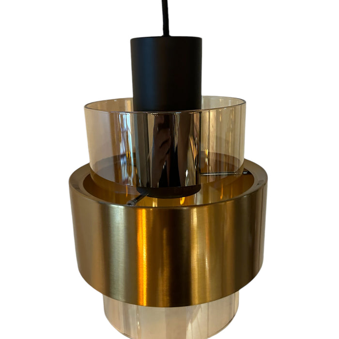 Freelight Hanglamp Chiasso Zwart Goud & Amber Glas 1 Lichts Ø 13cm