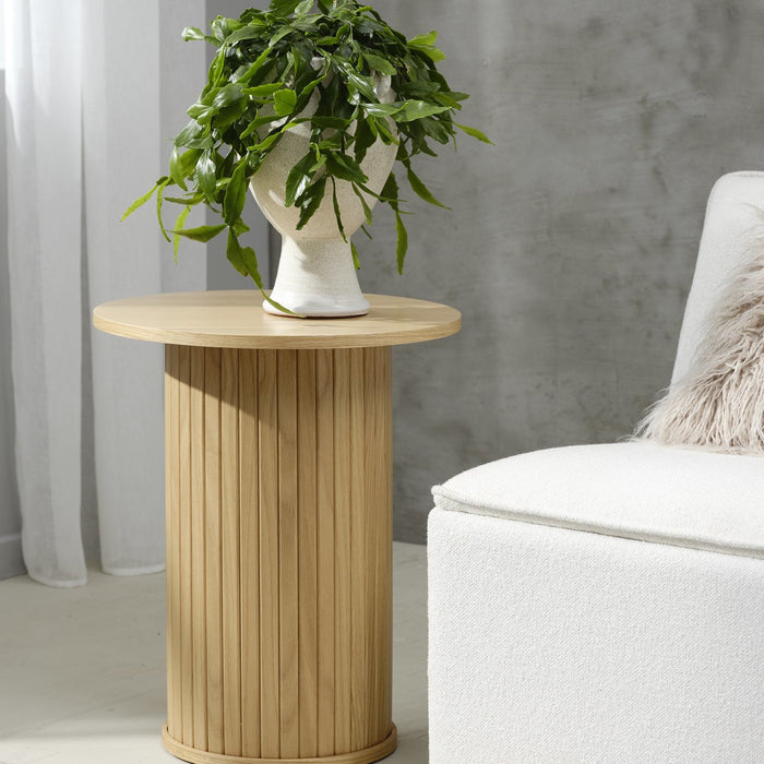 by fonQ Alon Bijzettafel Pilaar Ø 50 cm - Naturel Eiken