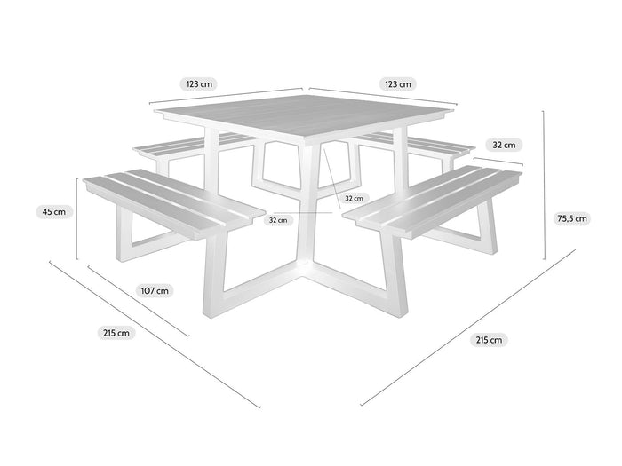 vierkante aluminium picknicktafel Dex 215 cm olijfgroen
