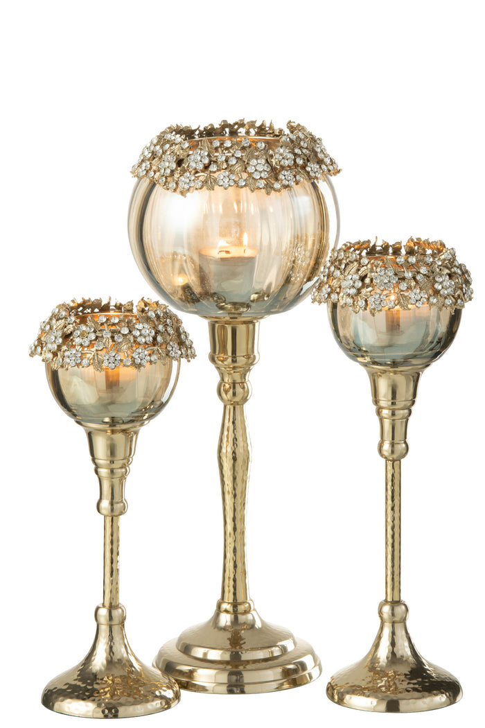 J-Line kerstbal Takken - glas - lichtroze - large - doos van 4