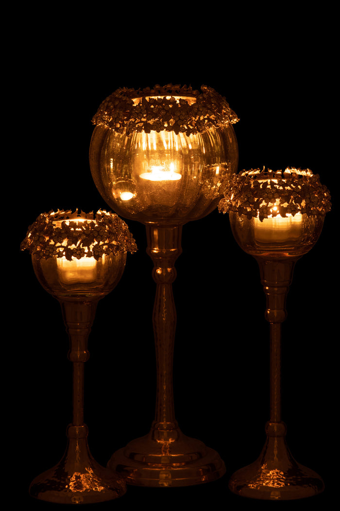 J-Line kerstbal Takken - glas - lichtroze - large - doos van 4