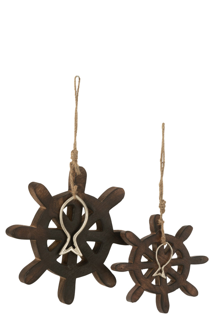 J-Line decoratie Roer Vis Mango - hout - donkerbruin - large