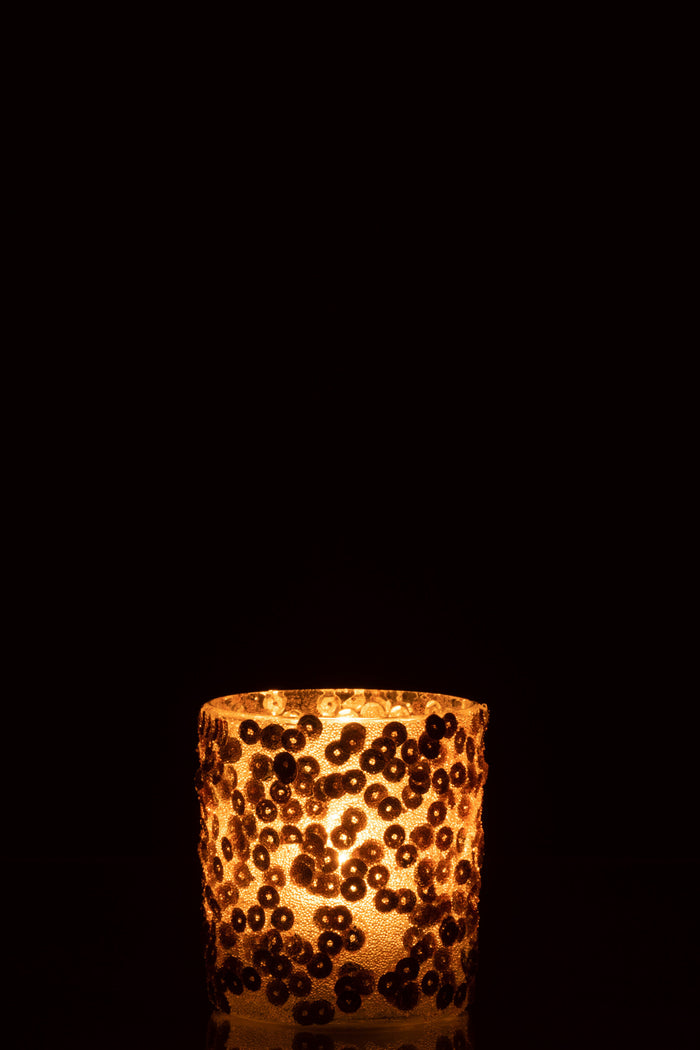 J-Line kerstbal Motief Roos Pailletten - glas - lichtroze - large - doos van 4