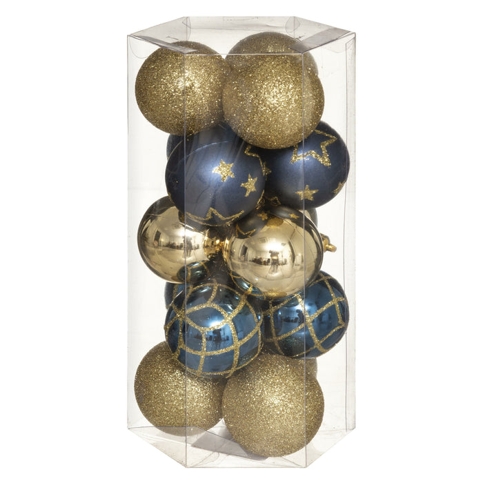 Atmosphera Kerstballen - 15st - kunststof - goud-blauw - 5 cm