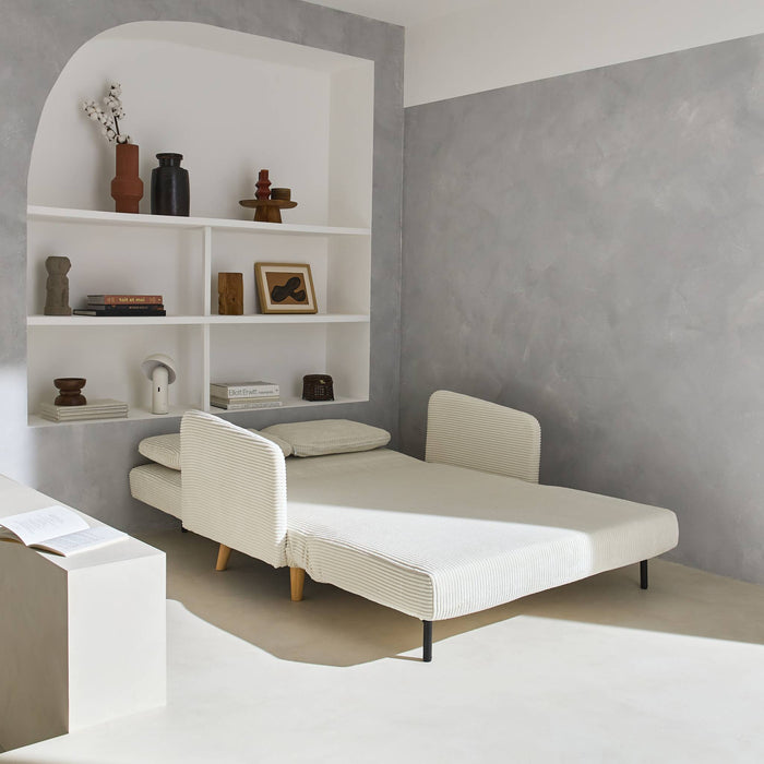 sweeek - 2-zits slaapbank met houten poten