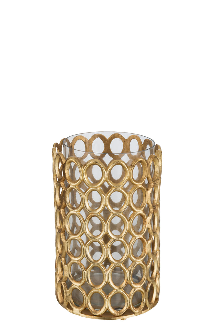J-Line windlicht Rond Ringen - aluminium - goud - large