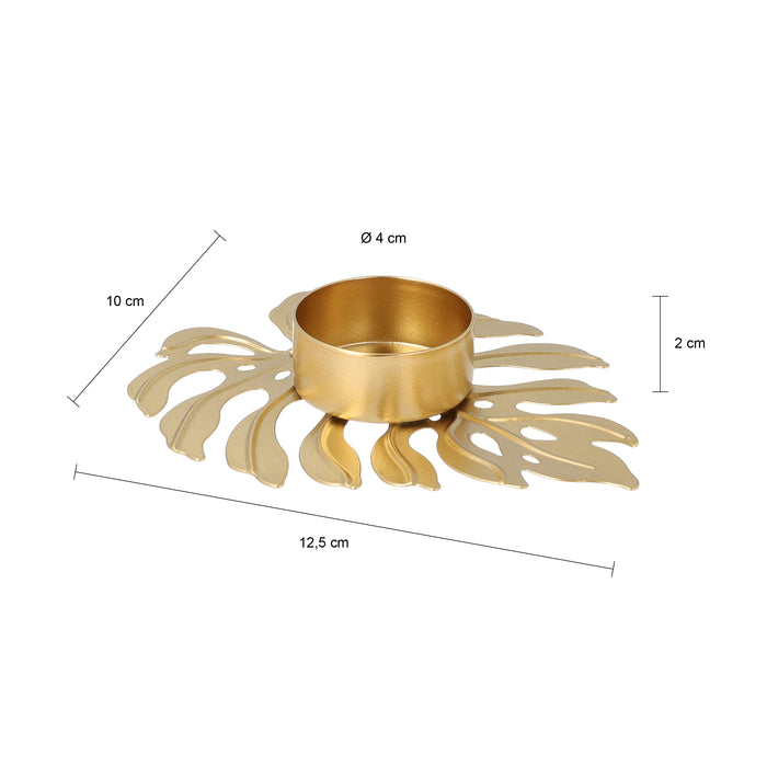 QUVIO Waxinelichthouder op een blad - 12,5 x 10 x 2 cm - Metaal - Goud