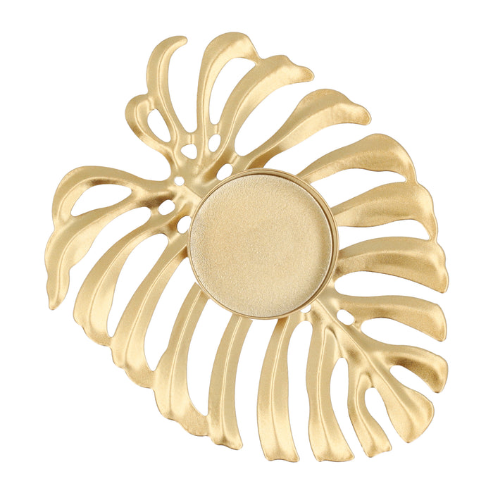 QUVIO Waxinelichthouder op een blad - 13 x 10 x 2 cm - Metaal - Goud