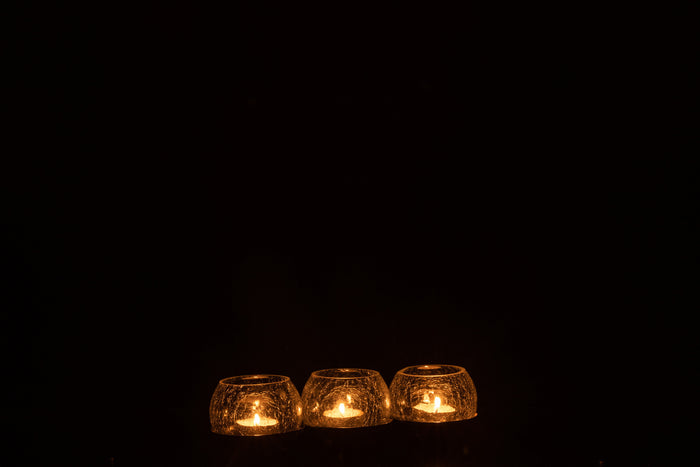 J-Line theelichthouder 3 Bol Craquelé - glas|staal - zilver