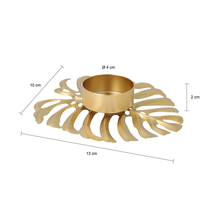 QUVIO Waxinelichthouder op een blad - set van 4 - Metaal - Goud