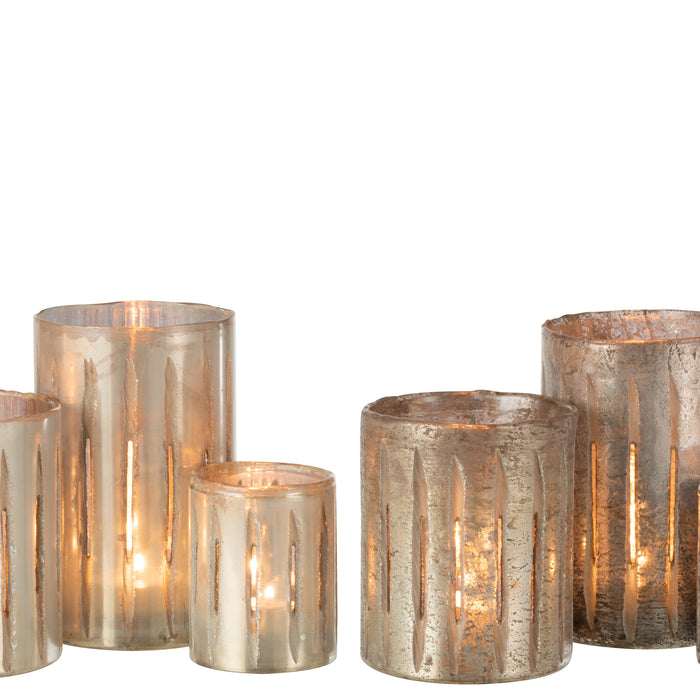 J-Line windlicht Streep - glas - blauw - large - 2 stuks