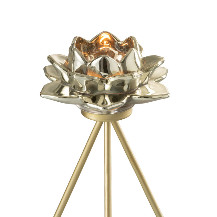 J-Line theelichthouder Op Voet Bloem - glas - goud - small