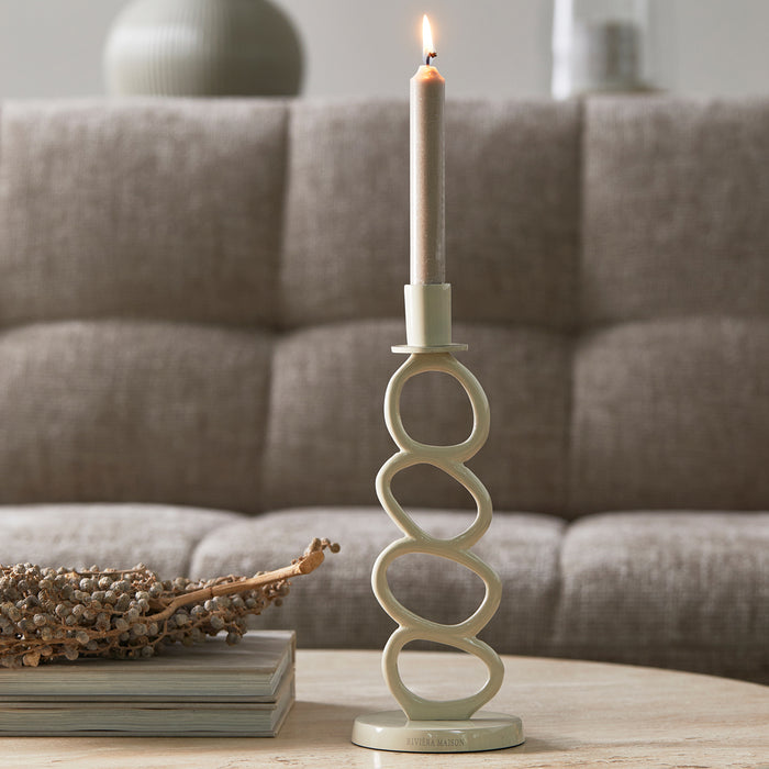 Riviera Maison Kaarsenhouder Wit - Vichy - Aluminium, Hout (ØxH) 11x29