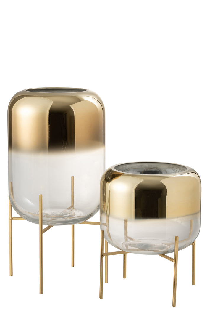 J-Line kerstbal Stippen - fluweel - groen|goud - doos van 6