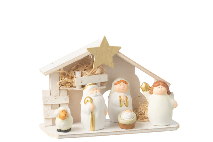 J-Line Kerststal Led Porselein Wit|Goud Medium