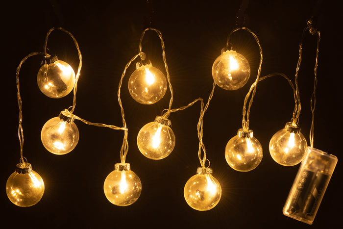 J-Line slinger 10 Ballen + Effen - glas - transparant - LED lichtjes