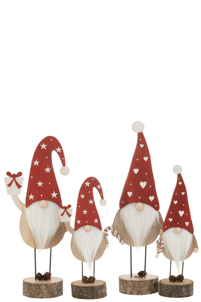 J-Line kerstfiguur Kerstman Hoed Hart|Ster - hout - rood|wit - large - 2 stuks
