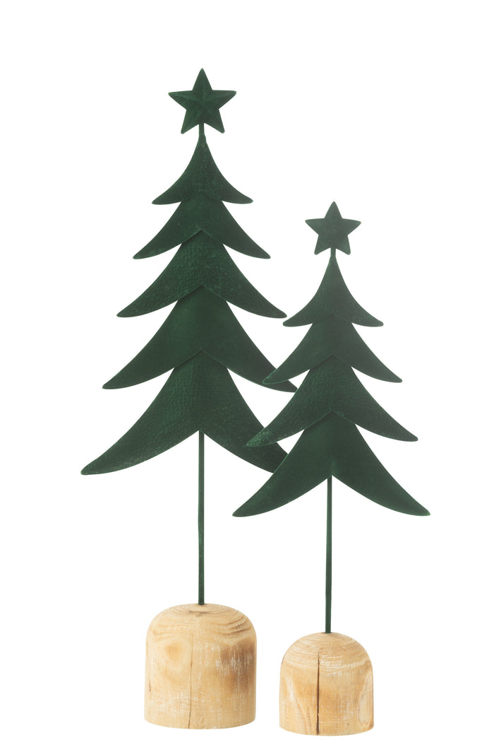 J-Line decoratie Kerstboom Op Voet + Ster Metaal|Hout Donkergroen Large