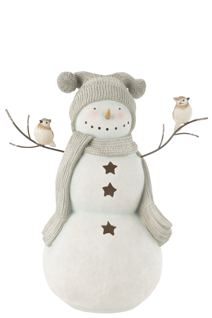 J-Line figuur sneeuwman Vogels - polyresin - rood|groen - large