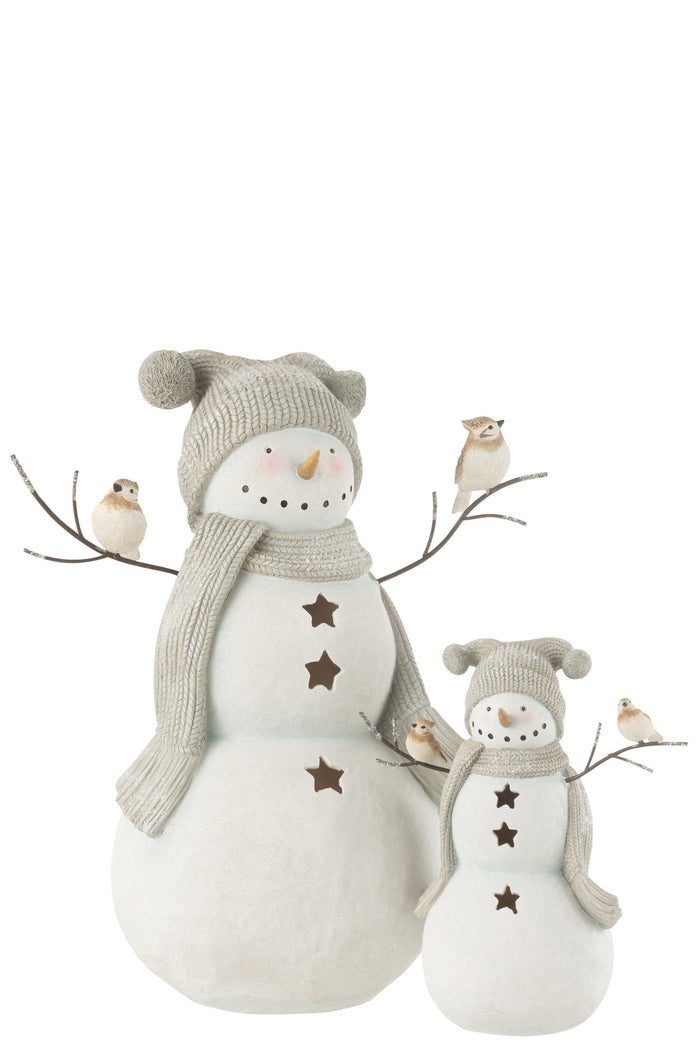 J-Line figuur sneeuwman Vogels - polyresin - rood|groen - large