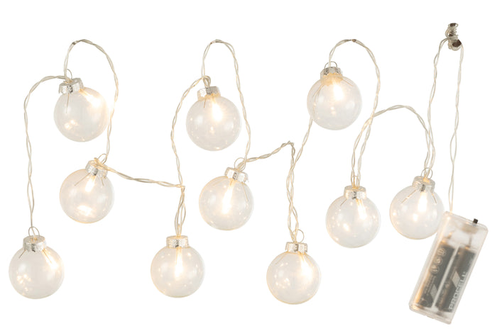 J-Line slinger 10 Ballen + Effen - glas - transparant - LED lichtjes