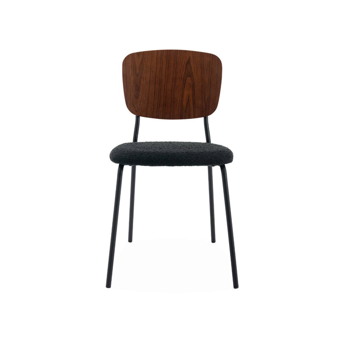 sweeek - Bouclé zitting en houten rugleuning stoelen (set van 2)