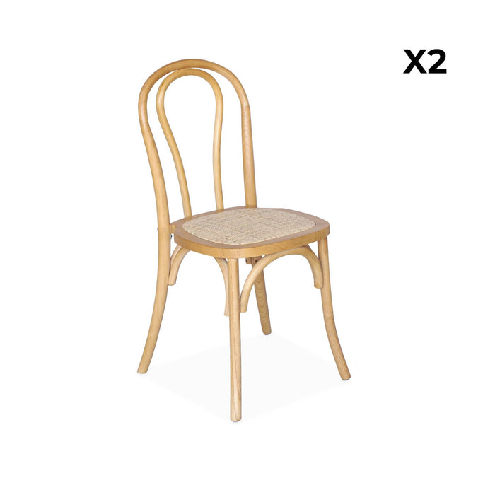 sweeek - Vintage rubberhouten en rotan stoelen (set van 2)