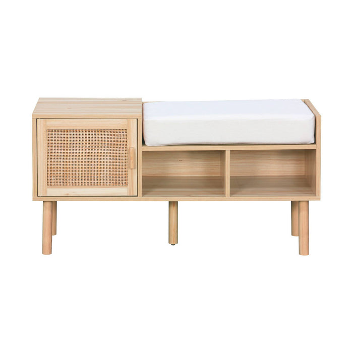 sweeek - Halmeubel met rotan en houteffect, schoenenopbergruimte
