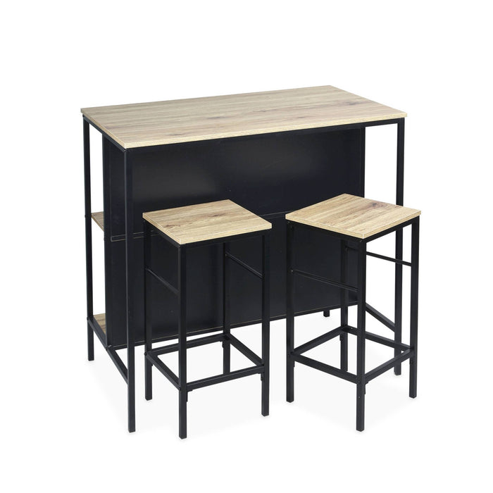 sweeek - Hoge tafel van hout en metaal, 2 planken, 2 krukjes