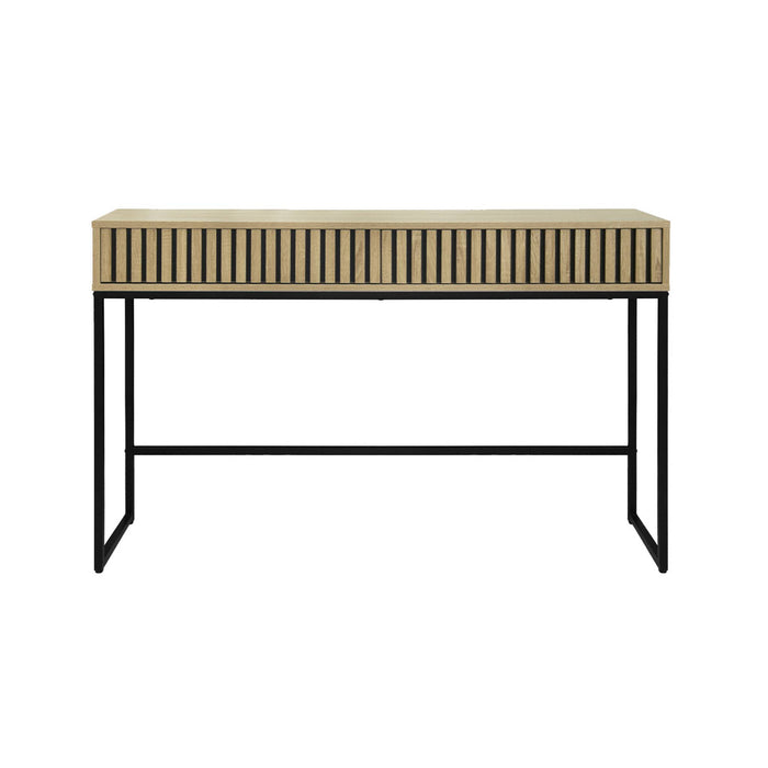 sweeek - Eigentijdse sidetable met 2 laden, gegroefd hout en zwart